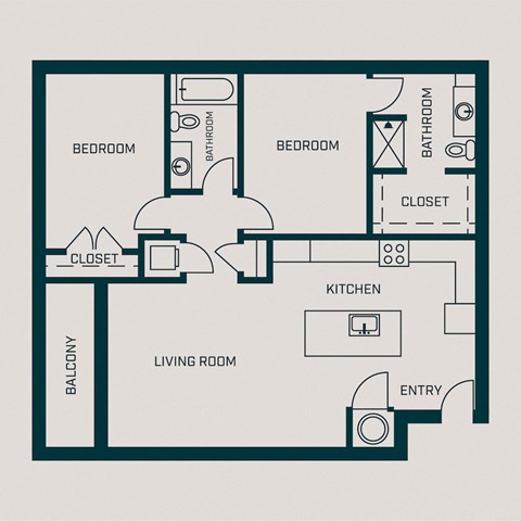 Floor plan for 2 beds, 2 baths, 1096 sqft