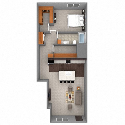 Floor plan for 1 bed, 1 bath, 925 sqft