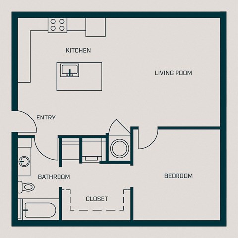 Floor plan for 1 bed, 1 bath, 754 sqft