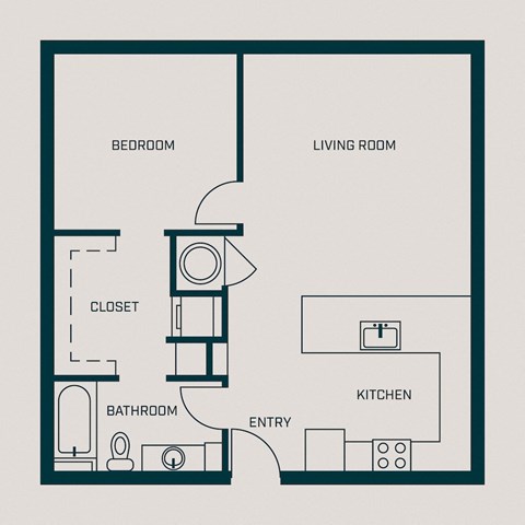 Floor plan for 1 bed, 1 bath, 754 sqft