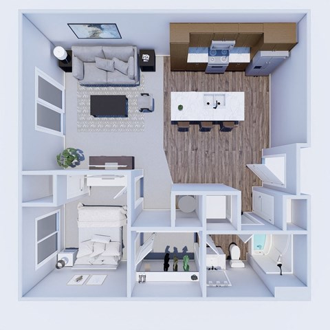 Floor plan for 1 bed, 1 bath, 746 sqft