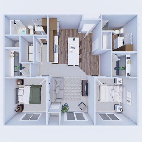 Floor plan for 2 beds, 2 baths, 992 sqft