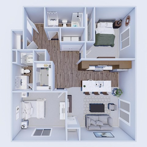Floor plan for 2 beds, 2 baths, 1084 sqft