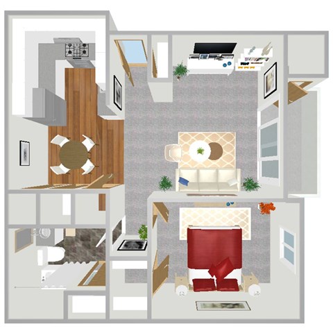 Floor plan for 1 bed, 1 bath, 750 sqft