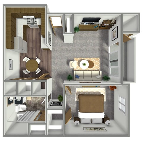 Floor plan for 1 bed, 1 bath, 750 sqft