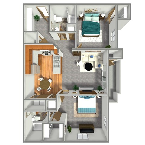 Floor plan for 2 beds, 2 baths, 950 sqft