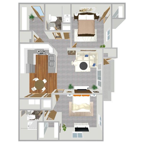 Floor plan for 2 beds, 2 baths, 950 sqft