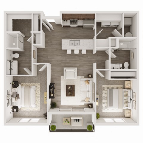 Floor plan for 2 beds, 2 baths, 1074 sqft