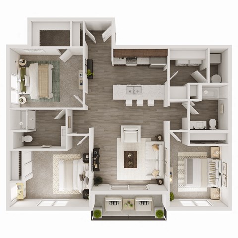 Floor plan for 3 beds, 2 baths, 1329 sqft