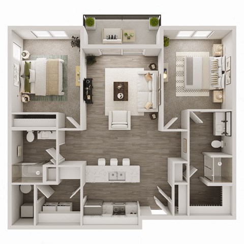 Floor plan for 2 beds, 2 baths, 1127 sqft