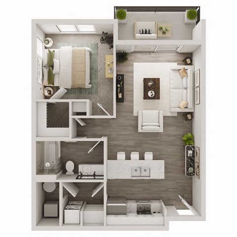 Floor plan for 1 bed, 1 bath, 730 sqft