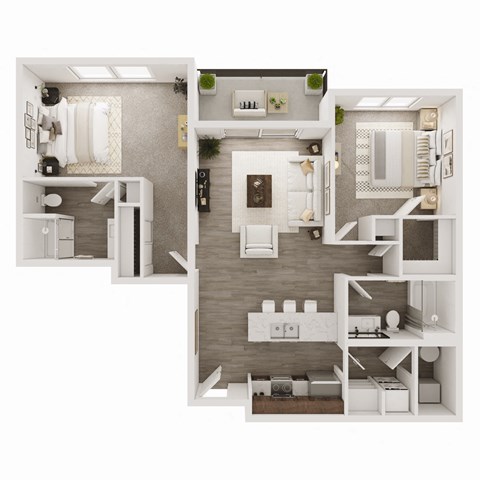 Floor plan for 2 beds, 2 baths, 1057 sqft