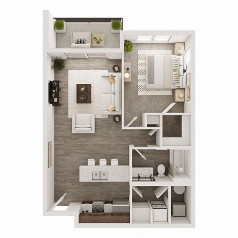 Floor plan for 1 bed, 1 bath, 790 sqft