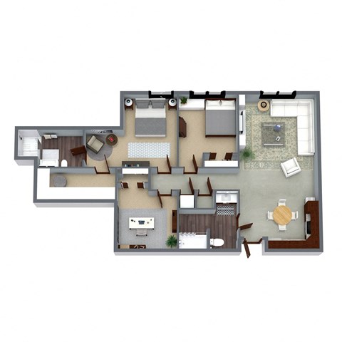 Floor plan for 2 beds, 2 baths, 1243 sqft