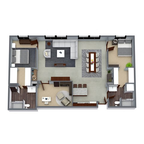 Floor plan for 2 beds, 2 baths, 1517 sqft