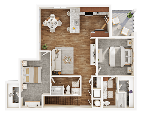 Floor plan for 2 beds, 2 baths, 1182 sqft