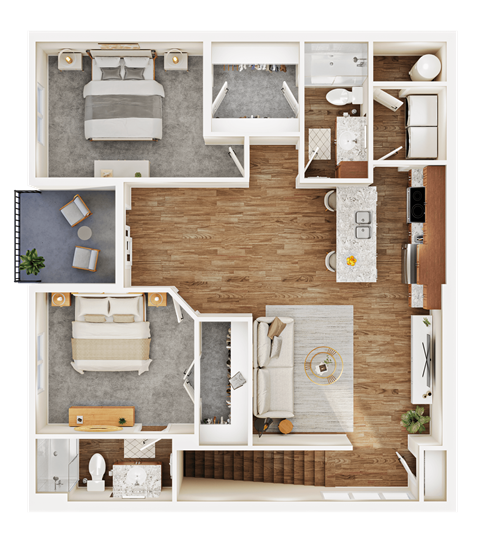 Floor plan for 2 beds, 2 baths, 1129 sqft