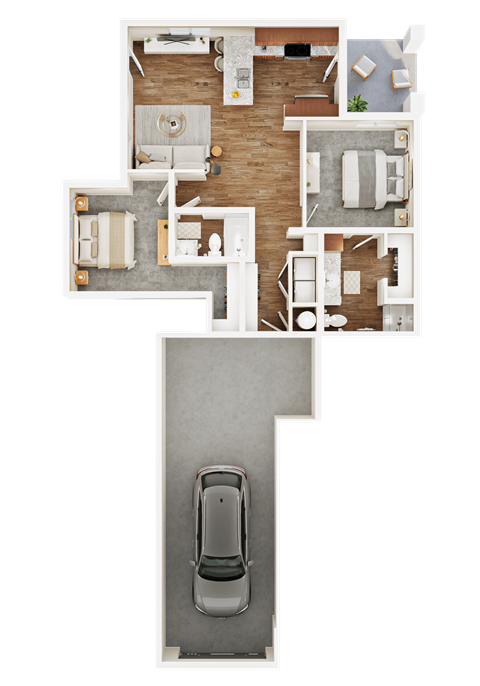 Floor plan for 2 beds, 2 baths, 1113 sqft