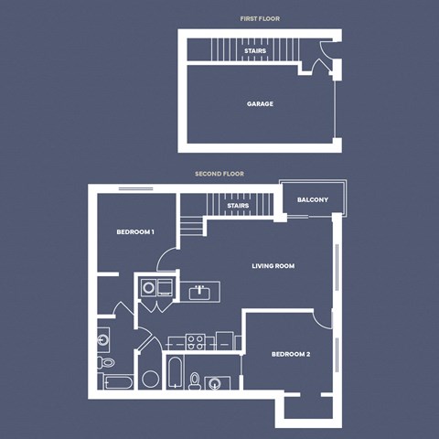 Floor plan for 2 beds, 2 baths, 1043 sqft