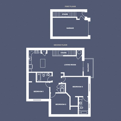 Floor plan for 3 beds, 2 baths, 1343 sqft
