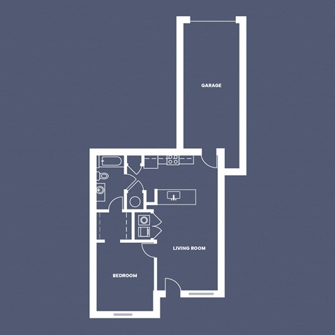 Floor plan for 1 bed, 1 bath, 708 sqft