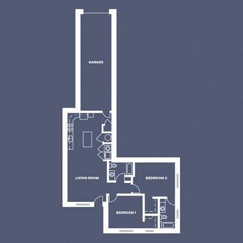 Floor plan for 2 beds, 2 baths, 1041 sqft