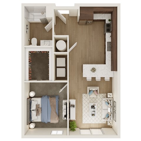 Floor plan for 1 bed, 1 bath, 623 sqft