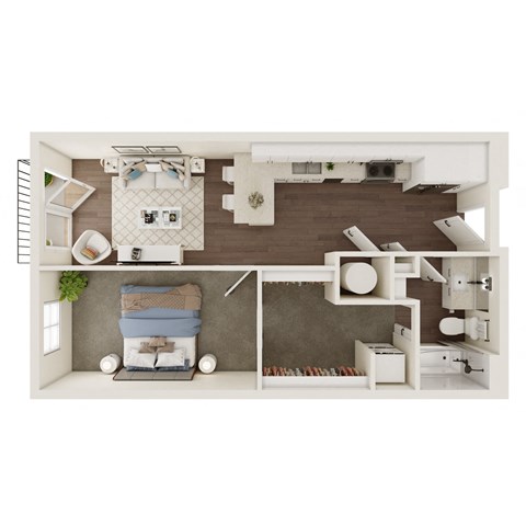 Floor plan for 1 bed, 1 bath, 582 sqft