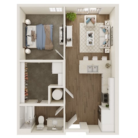 Floor plan for 1 bed, 1 bath, 585 sqft