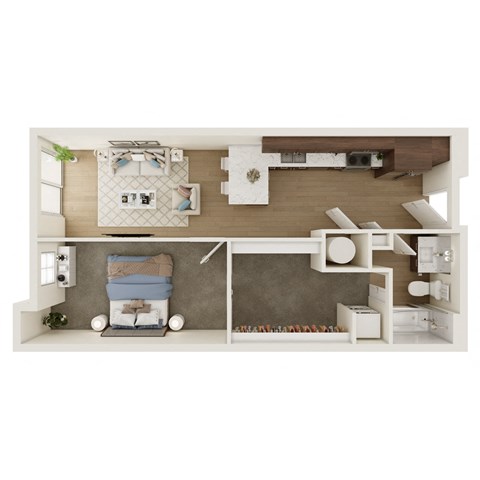 Floor plan for 1 bed, 1 bath, 633 sqft