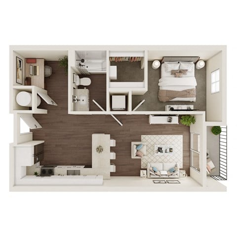Floor plan for 1 bed, 1 bath, 674 sqft