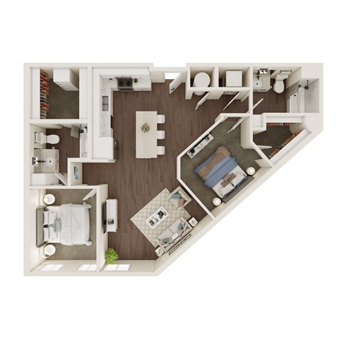 Floor plan for 2 beds, 2 baths, 977 sqft