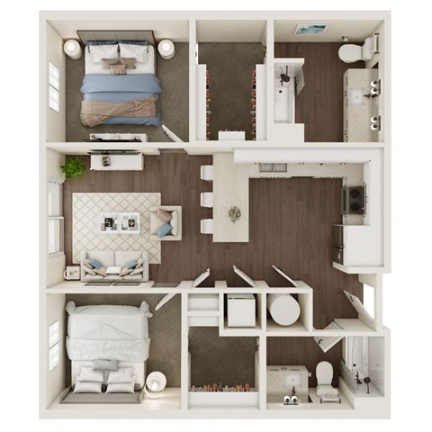 Floor plan for 2 beds, 2 baths, 903 sqft