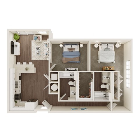 Floor plan for 2 beds, 2 baths, 1063 sqft