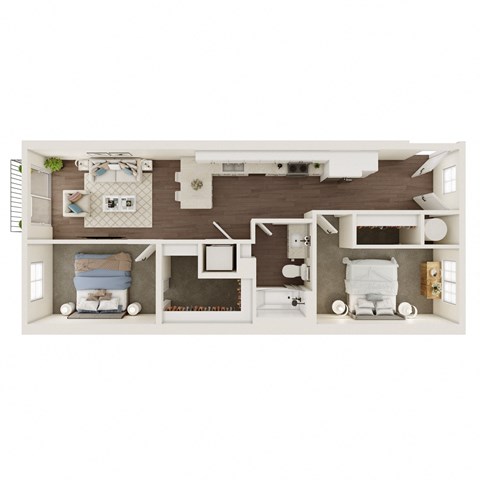 Floor plan for 2 beds, 1 bath, 758 sqft