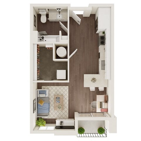 Floor plan for studio, 1 bath, 478 sqft