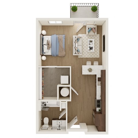Floor plan for studio, 1 bath, 522 sqft