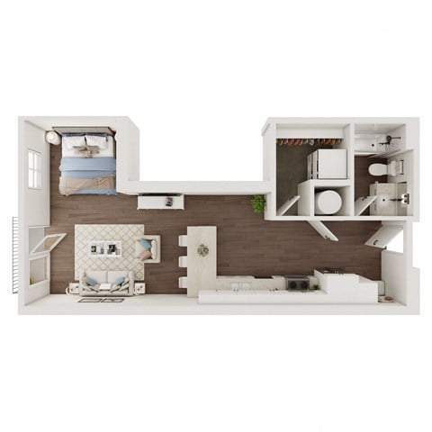 Floor plan for studio, 1 bath, 563 sqft