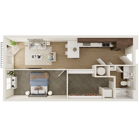Floor plan for 1 bed, 1 bath, 657 sqft