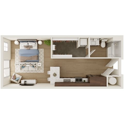 Floor plan for studio, 1 bath, 530 sqft