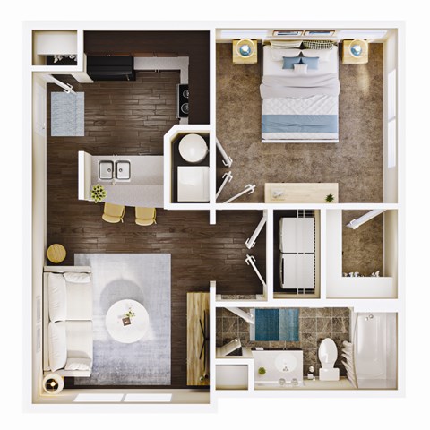 Floor plan for 1 bed, 1 bath, 606 sqft