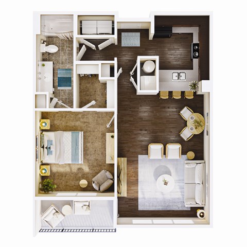 Floor plan for 1 bed, 1 bath, 814 sqft