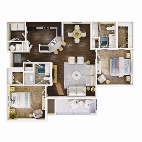 Floor plan for 2 beds, 2 baths, 1116 sqft