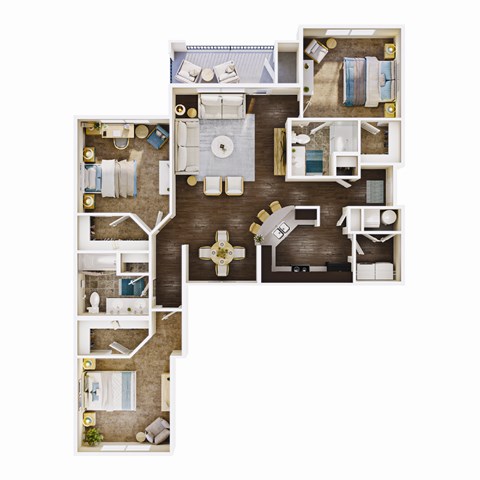 Floor plan for 3 beds, 2 baths, 1401 sqft