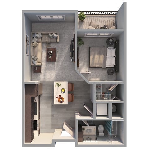 Floor plan for 1 bed, 1 bath, 603 sqft