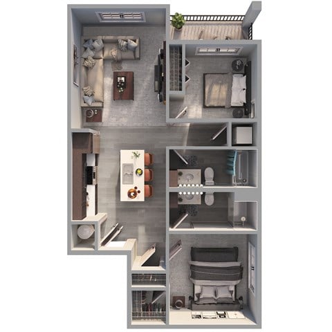 Floor plan for 2 beds, 2 baths, 951 sqft