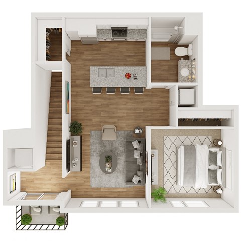 Floor plan for 1 bed, 1 bath, 731 sqft