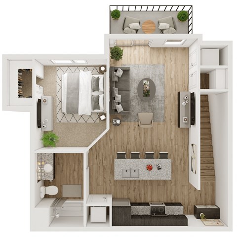 Floor plan for 1 bed, 1 bath, 732 sqft