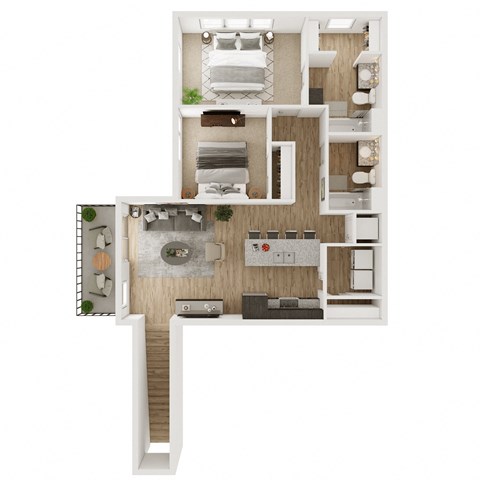 Floor plan for 2 beds, 2 baths, 929 sqft