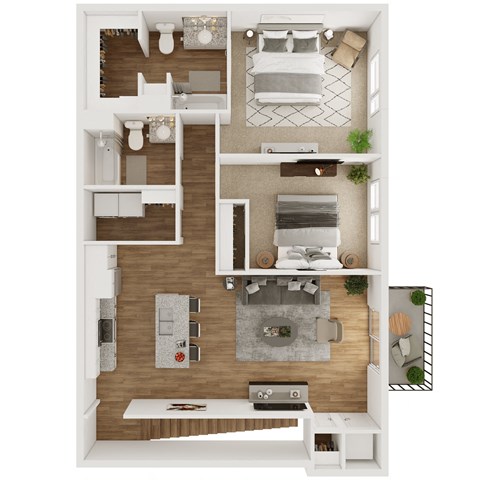 Floor plan for 2 beds, 2 baths, 1013 sqft
